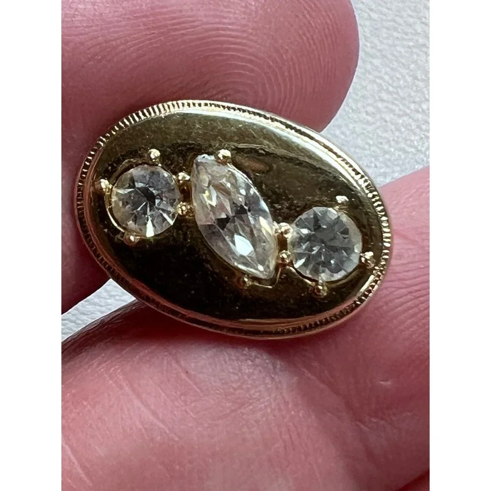 Vintage gold and crystal oval Cuff Links, round and marquis clear crystals